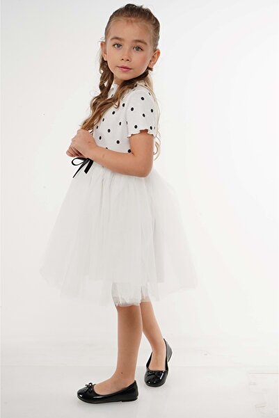 s.t. sebat tekstil Penye Tütü Etekli Puantiyeli Kız Çocuk Kısa Kol Yazlık Elbise SB504