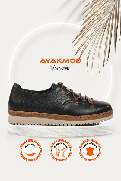 Voyager حذاء كاجوال نسائي من الجلد الطبيعي بنعل تشريحي أسود Z132 Z