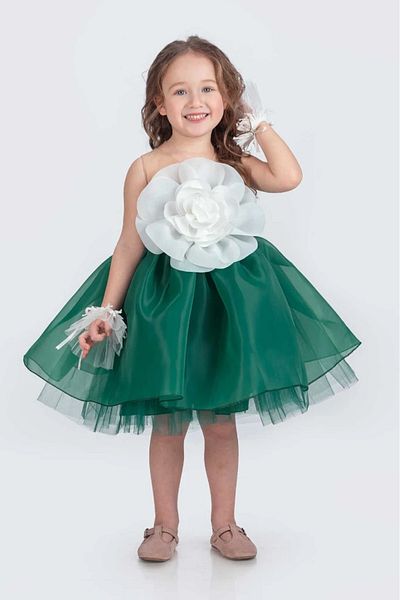 vestitino Girl's Evening Dress Karolin Fabric with Rose Accessories