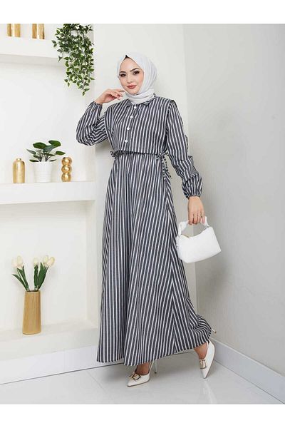 butik hira Ριγέ πουκάμισο φόρεμα με μπολερό