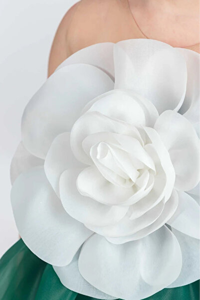 vestitino Kız Çocuk Abiye Elbise Karolin Kumaş Gül Aksesuarlı