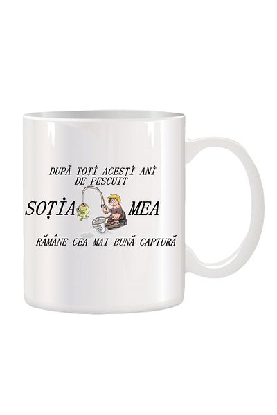 OEM Cană albă personalizată cu mesaj pentru pescari, Inovatix®. 330 ml