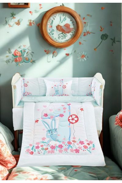 smart home Baby Bed Sheet Set, Bumper Sheet Set of 5 with Natural Cotton Filling