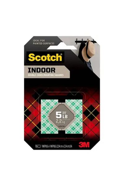 3M مربعات التثبيت الداخلية ذات الوجهين من سكوتش (2.5 × 2.5 سم، 16 قطعة)