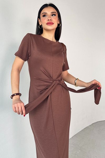 Cappmoda ELB-01771 Μακρύ φόρεμα με κοντό μανίκι με μαύρισμα μέση