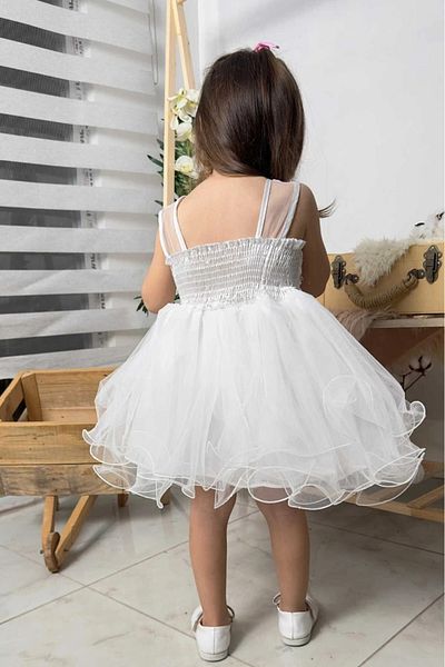 vestitino Girl's Puffy Skirt Dress with Pearl Detail