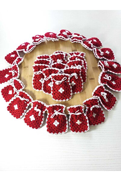 ikosga 30 Adet Kırmızı El Örmesi Kişiye Özel Dağıtmalık Hediyelik Kınalık İçe...