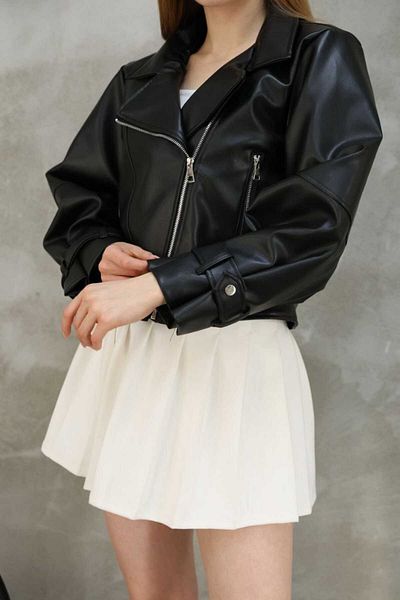 stcococix since 1990 Women's Clothing New Year Oversize Balloon Sleeve Burgundy Leather Jacket