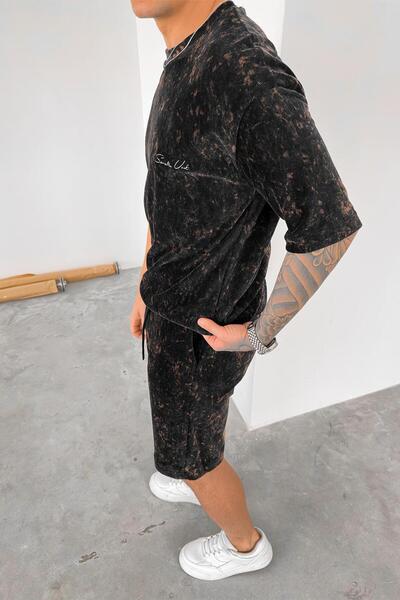 HAFKAGİYİM Темно-синя футболка оверсайз з тонким батиком і вишивкою