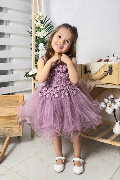 vestitino Girl's Puffy Skirt Dress with Pearl Detail