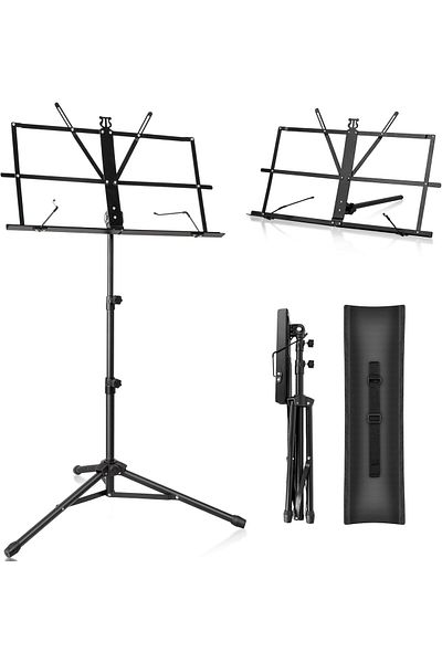 COOYA Music stand, portable, liftable and foldable, with tripod base and music folder