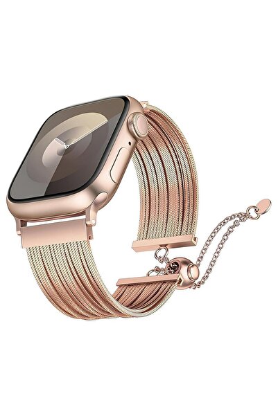 AktarMobile Apple Watch 7 8 9 45 mm Uyumlu Ayarlanabilir Zincirli Hasır Kordo...