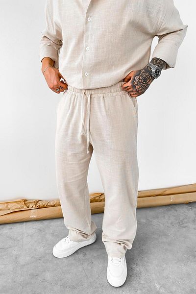 HAFKAGİYİM Stone Premium Linen Basic φαρδύ παντελόνι