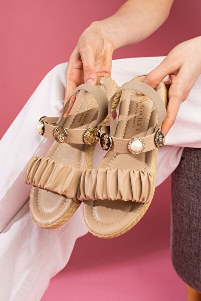 FUGA MODA Etna Mink Skin Pearl and Seal Accessory Strappy Sandals