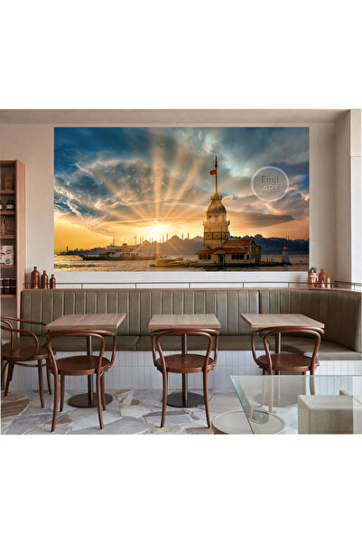 EMİLART Dekoratif İstanbul Kız Kulesi Manzara Deniz Gün Batımı Sunset HD Kali...