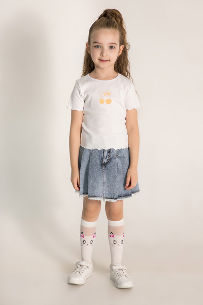 DMB BOYS & GIRLS Κοριτσίστικο μπλουζάκι με κοντομάνικο βαμβακερό κοντομάνικο με ραβδώσεις με σχέδιο κερασιού