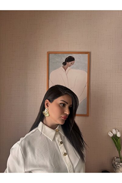 MOD10 Helen jewerly yelpaze detay inci tasarım tırtıklı küpe deniz kabuğu görünüm