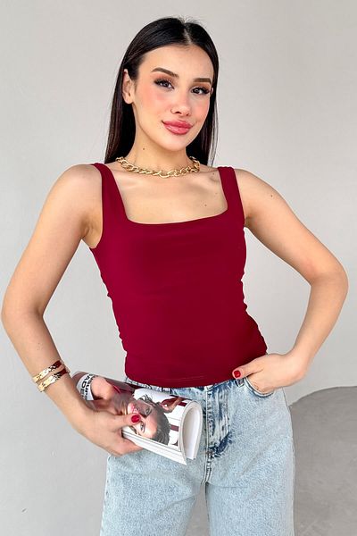 Cappmoda BLZ-06280 Bluză cu bretele cu gât pătrat burgundă
