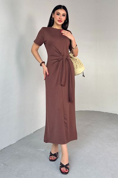 Cappmoda ELB-01771 Μακρύ φόρεμα με κοντό μανίκι με μαύρισμα μέση