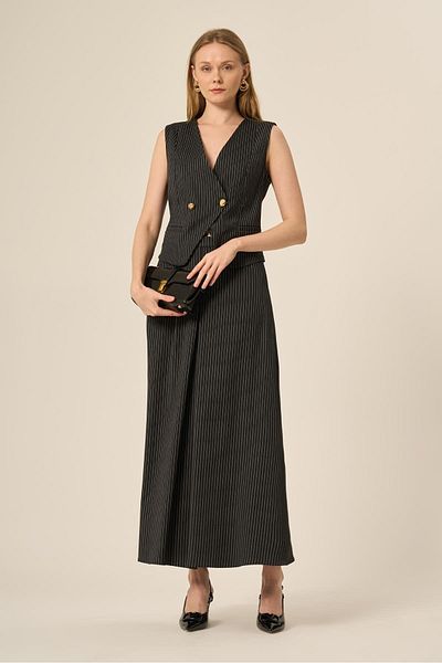 FTZ WOMEN Women's Vest Skirt Striped Suit Black 31147
