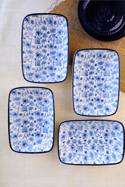 tabakevi Plate House Porcelain Blue Heaven Boat Plate 4 Pieces 17X12X3Cm