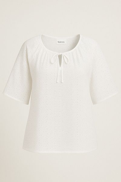 Hanezza Bluză din bumbac din poplin Fisto, cu mâneci reglan, cu guler alb de mărime mare, pentru femei
