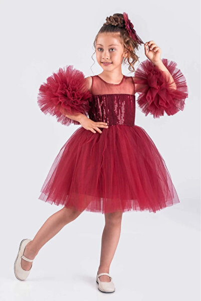 vestitino فستان سهرة بناتي بأكمام بوم بوم وترتر مع توتو