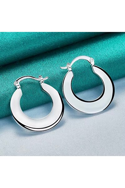 elur malta 925 Ayar Gümüş Pürüzsüz Yüzey Halka Küpe