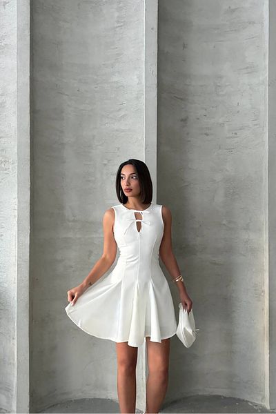 Neşeli Butik γυναικείο μίνι φόρεμα με λεπτομέρεια με δέσιμο με γιακά NBG084