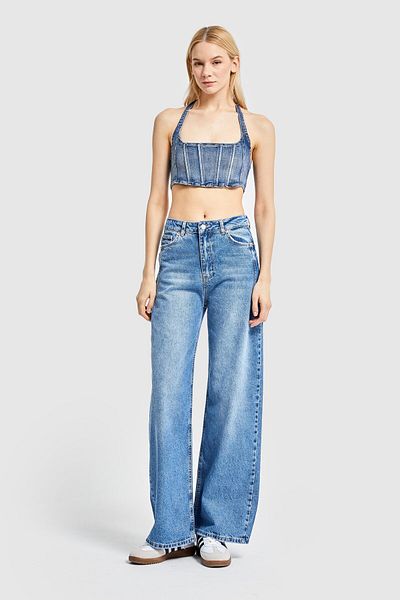 its basic Women's Blue Color Olea Wide Leg Fit Denim