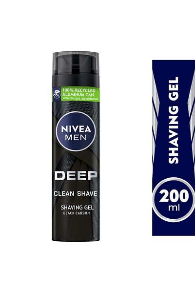 NIVEA Men Shaving Gel Deep Clean Black Carbon 200 ml Smooth Shave, 200ml Tube