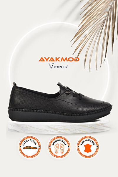 Voyager Z083 Z حذاء كاجوال نسائي من الجلد الطبيعي باللون الأسود