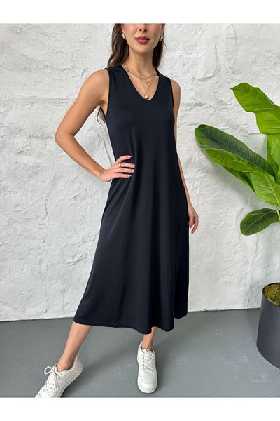 Elif Özbey Butik Rochie neagră cu mânecă zero modal