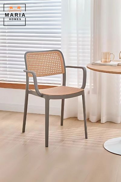 MARIA HOMES Modern Rattan-Style Plastic Armchair White Frame Dining or Accent Chair by Maria Homes