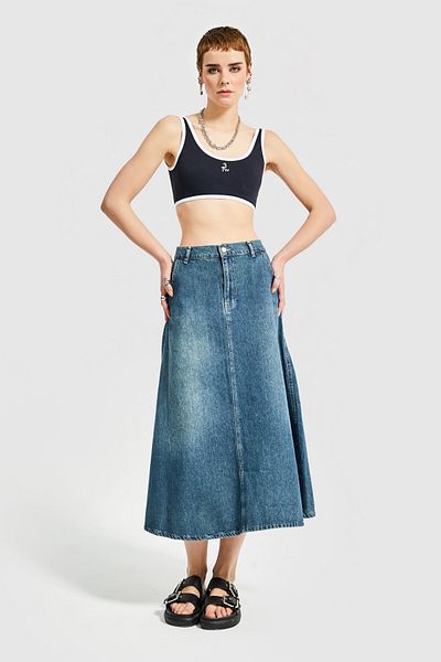 its basic Women's Tint Color A Type Cut Denim Skirt