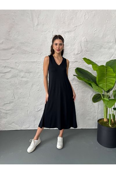 Elif Özbey Butik Rochie neagră cu mânecă zero modal