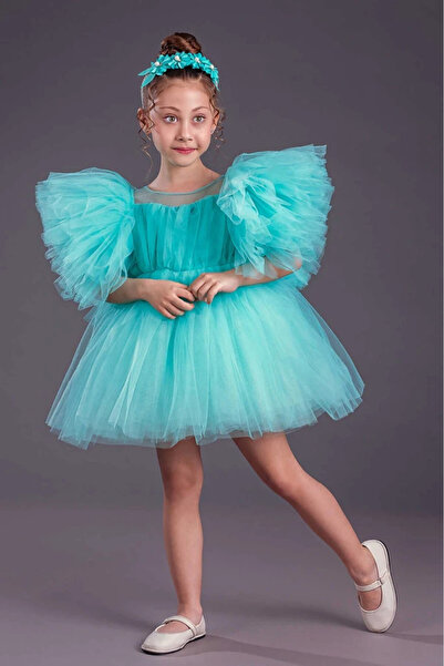 vestitino Rochie de seara pentru fete Fusta tutu coroana de perle Maneci umflate