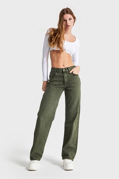 its basic Women's Khaki Color Loose Fit 100% Cotton Mid Waist Denim