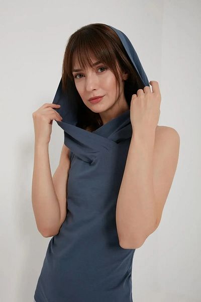 QUHOX Tricou sport cu mânecă zero pentru femei, cu glugă, Indigo