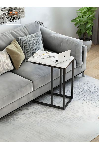MARIA HOMES Elegant C-Shaped Marble Side Table - 60x48x30 cm | Stylish & Space-Saving Accent Table for Any Room