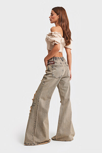 its basic Blugi Culoare Leopard Detaliat Design Picior Lat - Femei Denim Flare Fit