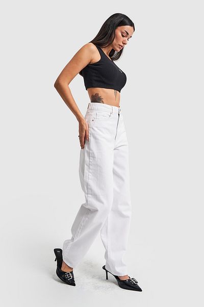its basic Γυναικείο τζιν παντελόνι σε λευκό χρώμα Skater Fit 100% Koton