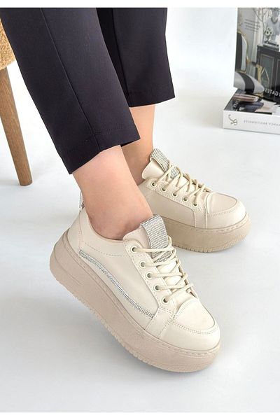 ED KLAS Tiniko Beige Skin Lace-Up Sneakers