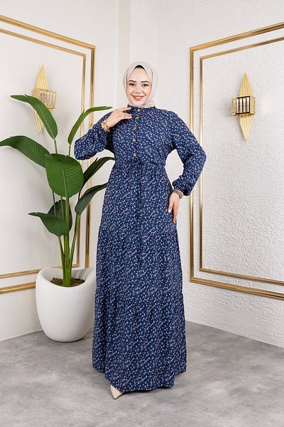 Nevayla Moda Φόρεμα βισκόζης με τραγανό σχέδιο - Navy Blue / E0127