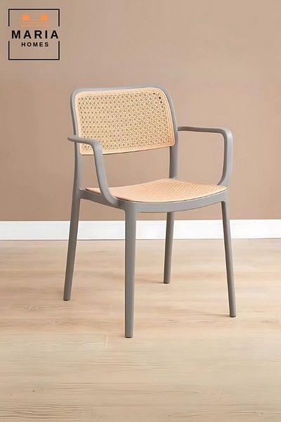 MARIA HOMES Modern Rattan-Style Plastic Armchair White Frame Dining or Accent Chair by Maria Homes