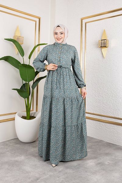 Nevayla Moda Φόρεμα βισκόζης με τραγανό σχέδιο - Water Green / E0127