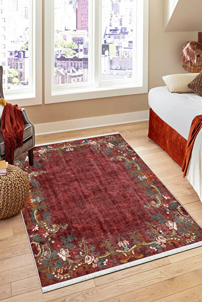 CENTER AVM Kırmızı Mutfak Halısı Makinede Yıkanabilir Halı Kaymaz Taban Halı