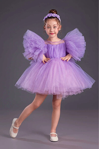 vestitino Kız Çocuk Abiye Elbise Inci Taçlı Tütü Etek Kabarık Kollu