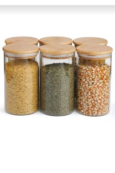 Araste Çerçeve & Dekorasyon Set of 6 Glass Storage Jars with Bamboo Lids |   750 ml Glass Dry Food Spice Storage Container