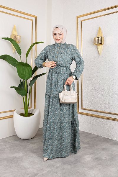 Nevayla Moda Φόρεμα βισκόζης με τραγανό σχέδιο - Water Green / E0127